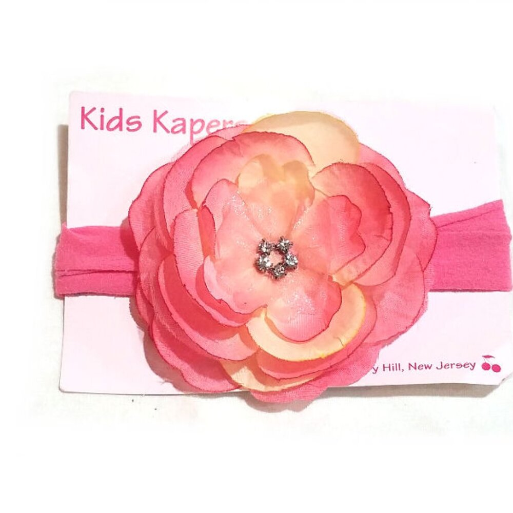 KIds Kapers Beautiful‎ Coral Silk Flower Baby Headband NWT Stocking Stuffer